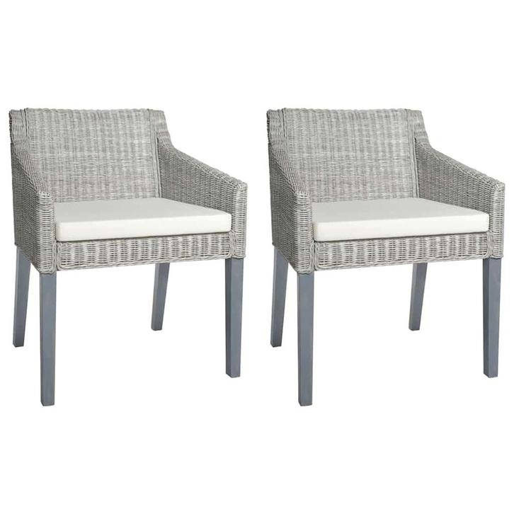 vidaXL Eetkamerstoelen 2 st met kussens natuurlijk rattan, Huis en Inrichting, Stoelen, Grijs, Nieuw, Verzenden