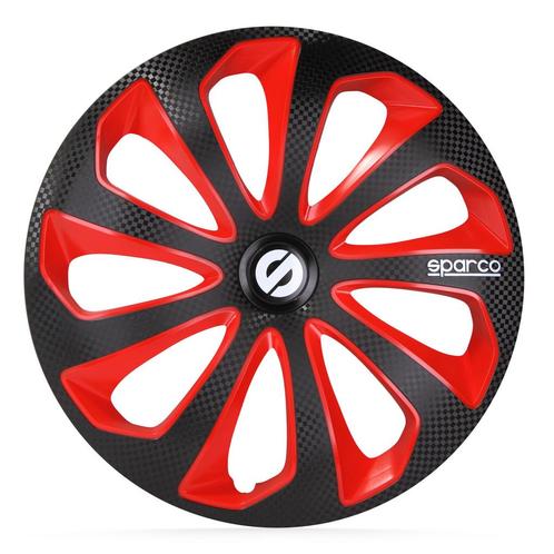 4-Delige Sparco Wieldoppen  Sicilia 15-inch zwart/rood/carbo, Auto diversen, Wieldoppen, Verzenden