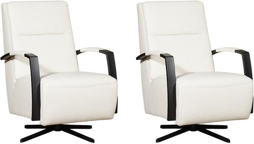 Gebroken witte leren industriële draaistoels - staal zwart, Huis en Inrichting, Fauteuils, 50 tot 75 cm, 75 tot 100 cm, Nieuw