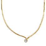 Gouden choker met diamant 45 cm 14 karaat, Verzenden, Zo goed als nieuw, Wit, Goud