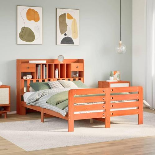 vidaXL Bed met boekenkast zonder matras grenenhout wasbruin, Huis en Inrichting, Slaapkamer | Bedden, 160 cm, 200 cm, Tweepersoons