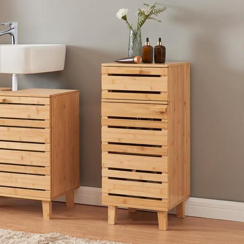 Badkamerskast Epind bamboe 75x33x30 cm naturel [en.casa], Huis en Inrichting, Badkamer | Badkamermeubels, Nieuw, Verzenden