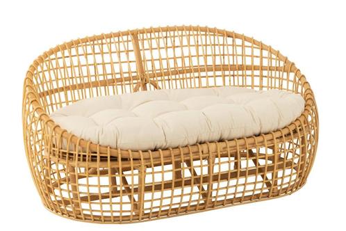J-LINE 2-PERSOONS SOFA LISE + KUSSEN – ROTAN/TEXTIEL – N, Tuin en Terras, Aarde en Mest, Overige typen, Ophalen of Verzenden