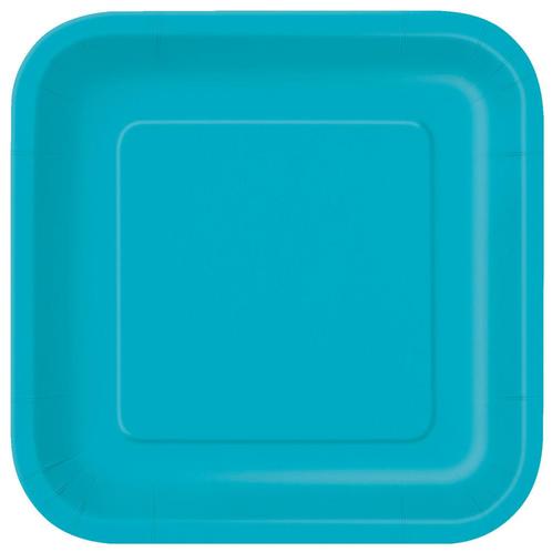 Turquoise Borden Vierkant 17,5cm 16st, Hobby en Vrije tijd, Feestartikelen, Nieuw, Verzenden