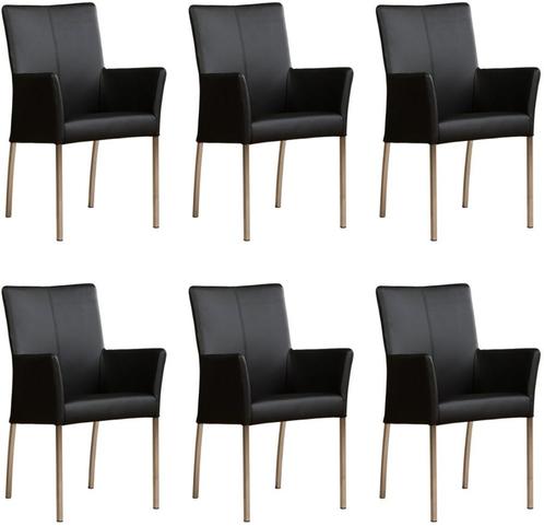 Set van 6 Zwarte leren moderne eetkamerstoelen - Hermes Leer, Huis en Inrichting, Stoelen, Vijf, Zes of meer stoelen, Overige kleuren