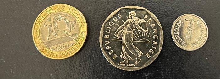 Frankrijk. 1 Centime, 2 Francs et 10 Francs 1994 (lot de 3, Postzegels en Munten, Munten | Europa | Euromunten
