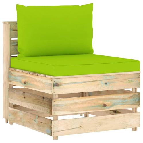 vidaXL Middenbank sectioneel met kussens groen geïmpregneerd, Tuin en Terras, Tuinsets en Loungesets, Nieuw, Hout, Verzenden