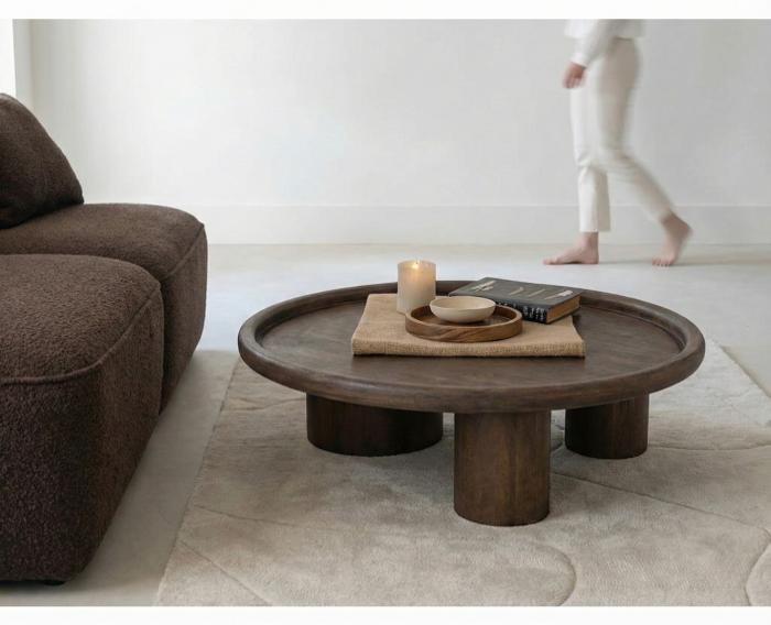 Salontafel Marlot rond mangohout 110x110x31 cm - walnoot -, Huis en Inrichting, Tafels | Eettafels, Nieuw, Ophalen of Verzenden