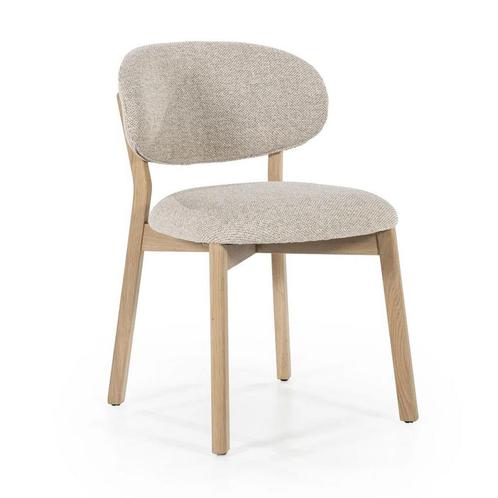 *WOONWINKEL* Eleonora Mikky Luxe Eetkamerstoel Eiken Taupe E, Huis en Inrichting, Stoelen, Grijs, Nieuw, Stof, Verzenden