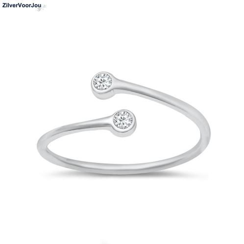 Zilveren double solitair ring rhodium, Sieraden, Tassen en Uiterlijk, Ringen, Nieuw, Verzenden