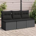 vidaXL Tuinbank 3-zits met kussens poly rattan zwart, Tuin en Terras, Verzenden, Nieuw, Rotan