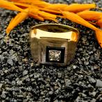 Gouden heren zegelring met onyx en zirconia (witgoud), Gebruikt, Overige kleuren, 19 tot 20, Heer
