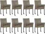 Set van 8 Grijze leren moderne eetkamerstoelen - poot rond z, Huis en Inrichting, Stoelen, Overige kleuren, Nieuw, Leer, Ophalen of Verzenden