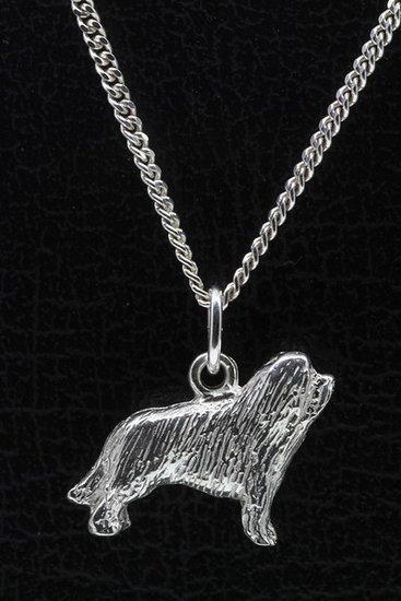 Zilveren Bearded collie ketting hanger -  groot, Sieraden, Tassen en Uiterlijk, Kettinghangers, Verzenden