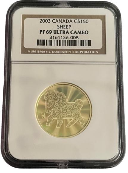 Canada gouden 150 Dollar 2003 Sheep hologram PF69 UCAM NGC, Postzegels en Munten, Munten | Amerika, Noord-Amerika, Losse munt