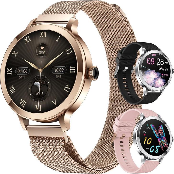 Golden Sound AMOLED Smartwatch Dames - 3 extra bandjes -, Sieraden, Tassen en Uiterlijk, Smartwatches, Zo goed als nieuw, Ophalen of Verzenden