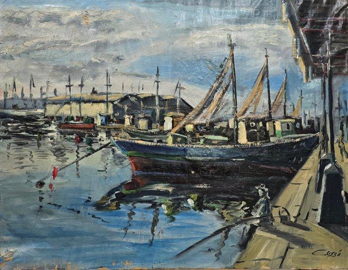 Enric Cussó (1937) - Reflejos del muelle, Antiek en Kunst, Kunst | Schilderijen | Klassiek