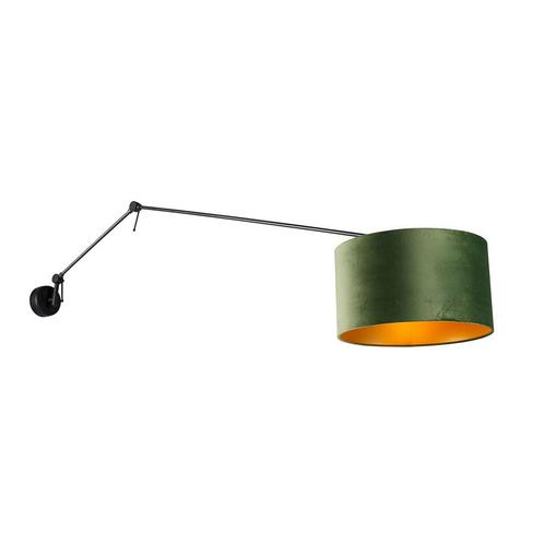 Wandlamp zwart met velours kap groen 35 cm verstelbaar -, Huis en Inrichting, Lampen | Wandlampen, Nieuw, Overige materialen