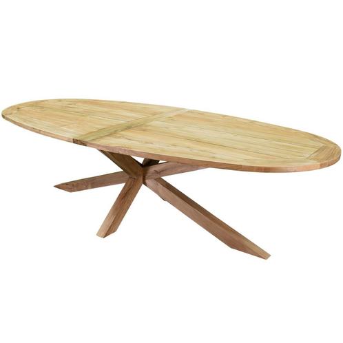 Ellips dining tuintafel 280x130xH76 cm met kruispoot teak, Tuin en Terras, Tuintafels, Nieuw, Ophalen of Verzenden