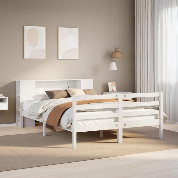 vidaXL Bed met boekenkast zonder matras grenenhout wit, Huis en Inrichting, Slaapkamer | Bedden, 120 cm, 200 cm, Wit, Twijfelaar