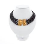 Antieke kralen collier met gouden sier slot | 36,5 cm, Sieraden, Tassen en Uiterlijk, Kettingen, Gebruikt, Overige kleuren, Ophalen of Verzenden