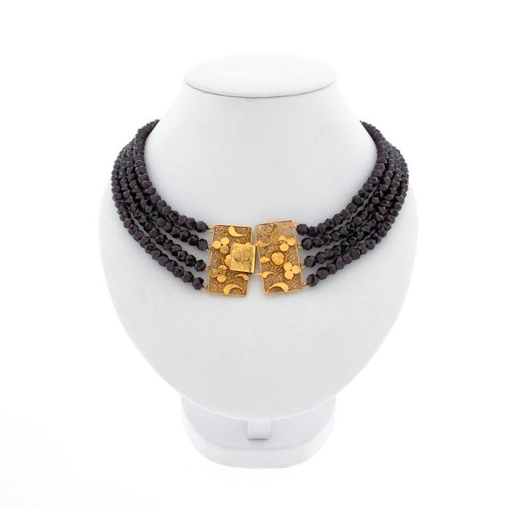 Antieke kralen collier met gouden sier slot | 36,5 cm, Sieraden, Tassen en Uiterlijk, Kettingen, Overige kleuren, Gebruikt, Met edelsteen