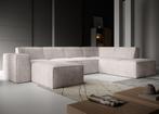 Hoekbank - Beige - Ribstof - Links Industrieel | 261x216x80, Huis en Inrichting, 250 tot 300 cm, Verzenden, Nieuw, Vierpersoons of meer