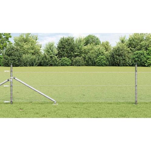 vidaXL Hecke met palen Zilver 0.8 x 100 m PVC-gecoat staal, Tuin en Terras, Schuttingen, Nieuw, IJzer, Verzenden