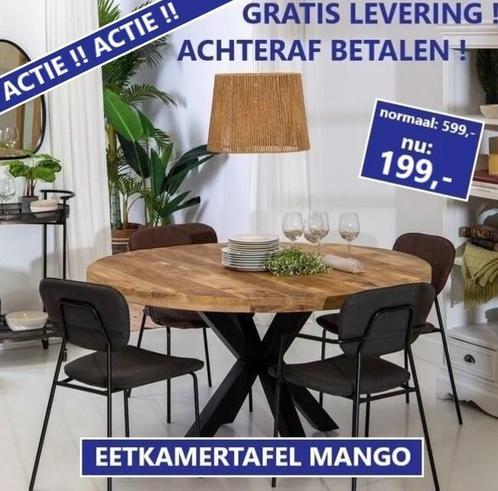 -- ACTIE -- Ronde eetkamertafel mangohout € 199,-, Huis en Inrichting, Tafels | Eettafels, 100 tot 150 cm, 100 tot 150 cm, Vijf personen of meer