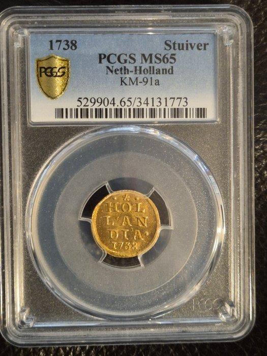 Nederland, Holland Stuiver 1738, Postzegels en Munten, Munten | Nederland