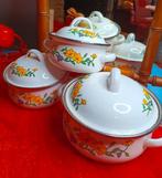 Kookpottenset (3) - Emaille, Staal - Floraal decor uit de