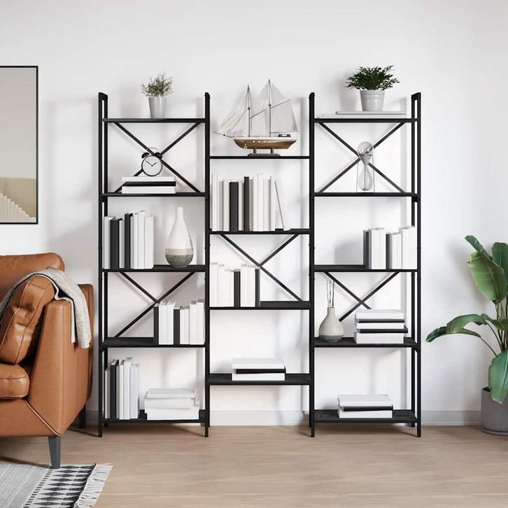 vidaXL Boekenkast Zwart eiken 156 x 25 x 167.5 cm Bewerkt, Huis en Inrichting, Kasten | Boekenkasten, Nieuw, Minder dan 50 cm