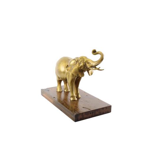A BRONZE SCULPTURE OF AN ELEPHANT MOUNTED ON A WOODEN PLANK, Antiek en Kunst, Kunst | Beelden en Houtsnijwerken, Verzenden