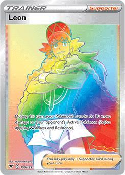 Leon 195/185 Rainbow Vivid Voltage, Hobby en Vrije tijd, Verzamelkaartspellen | Pokémon, Losse kaart, Nieuw, Foil, Ophalen of Verzenden