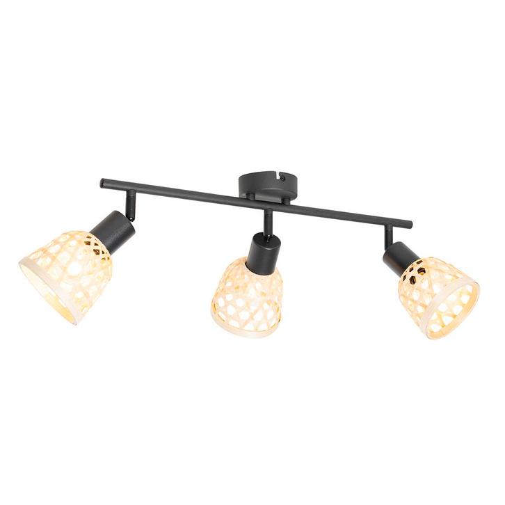 Oosterse spot zwart met bamboe 3-lichts - Rayan, Huis en Inrichting, Lampen | Spots, Nieuw