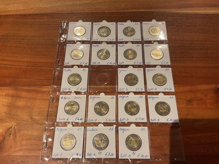 Europa. 2 Euro 2014-2017 (18st) Incl: Malta (Zonder, Postzegels en Munten, Munten | Europa | Euromunten