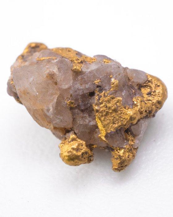 Goud Nugget met kwarts - Guyana - Hoogte: 9 mm - Breedte: 8, Verzamelen, Mineralen en Fossielen