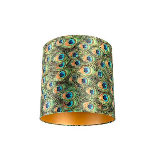 Velours lampenkap pauw dessin 40/40/40 met gouden binnenkant, Huis en Inrichting, Lampen | Lampenkappen, 25 tot 50 cm, Overige vormen