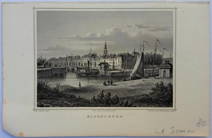 Middelburg, Antiek en Kunst, Kunst | Etsen en Gravures, Ophalen of Verzenden