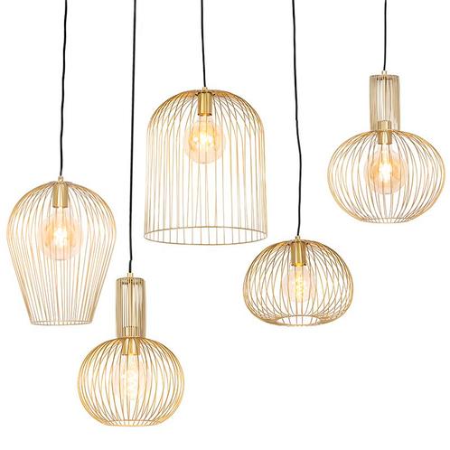 Set van 5 design hanglampen goud - Wires, Huis en Inrichting, Lampen | Hanglampen, Nieuw, Overige materialen, Minder dan 50 cm