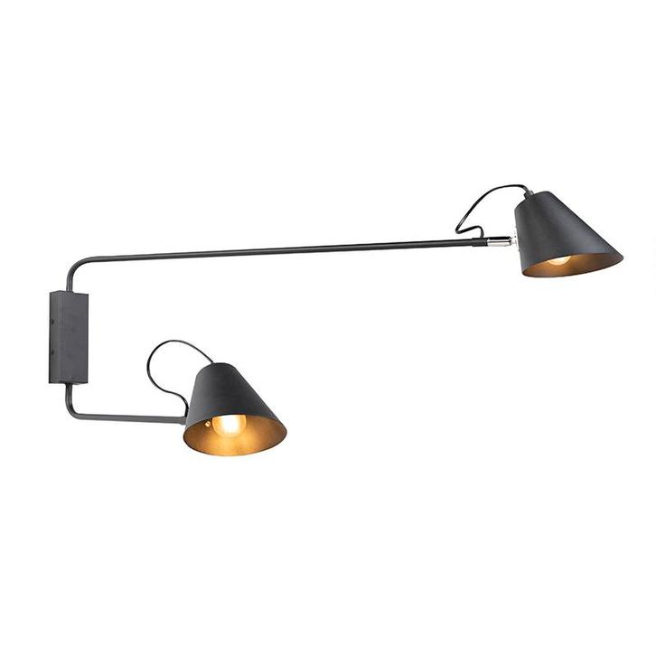 Moderne wandlamp zwart 2-lichts verstelbaar - Lune, Huis en Inrichting, Lampen | Wandlampen, Nieuw, Verzenden