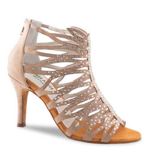Hoge Dansschoenen Dames - Hak 7,5 cm - Strass - Beige Leer -, Sport en Fitness, Ballet, Verzenden