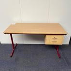 Schoolbureau + 2 lades, 140x70 cm, Licht beuken - rood, Gebruikt, Ophalen of Verzenden, Bureau