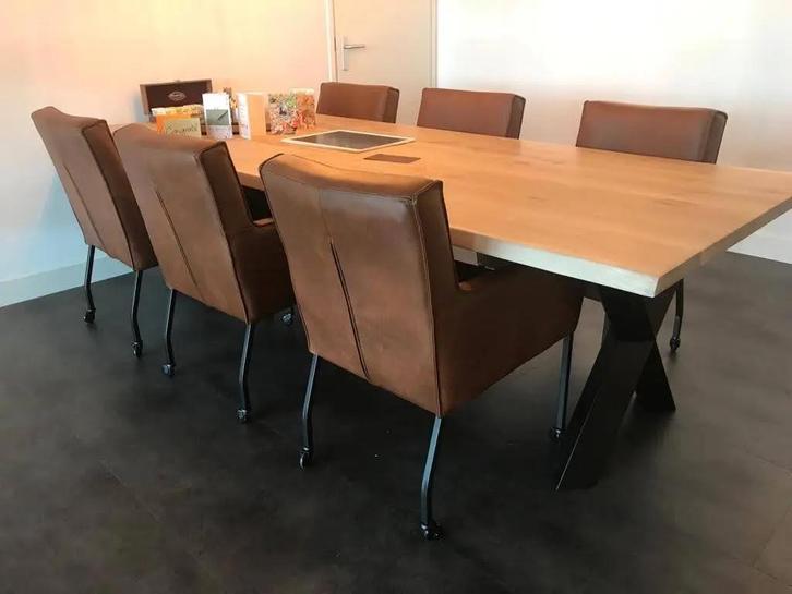 Set van 6 leren eetkamerstoelen - met armleuning en, Huis en Inrichting, Stoelen, Nieuw, Leer, Ophalen of Verzenden