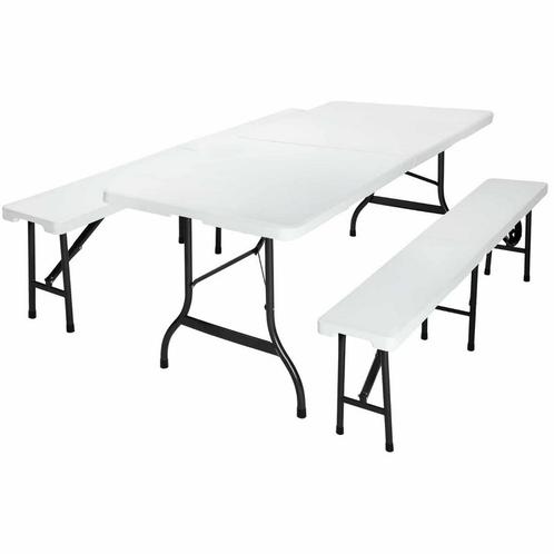 Biertafelset 3 delig inklapbaar Kunststof Wit 183cm, Tuin en Terras, Picknicktafels, Nieuw, Verzenden