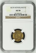 Gouden Willem I 5 gulden 1827 Brussel AU58 NGC, Verzenden, 5 gulden, Goud, Koning Willem I