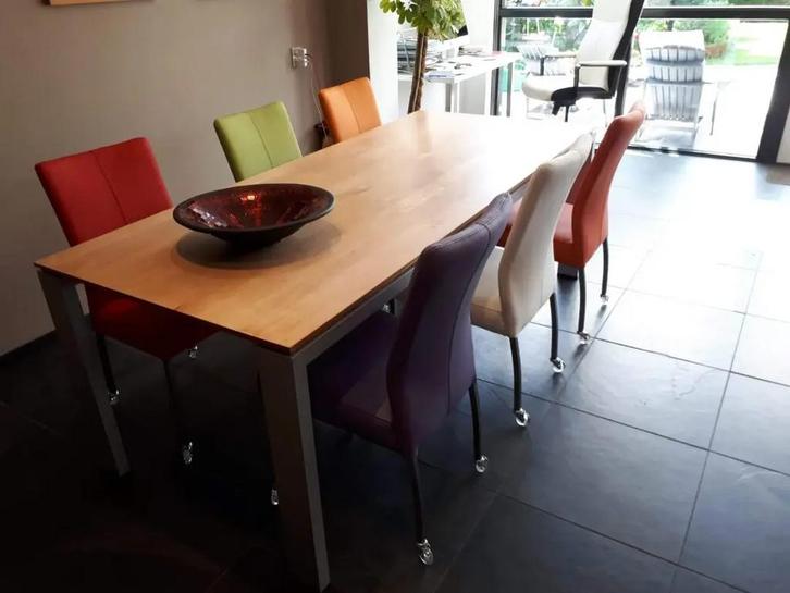 Set van 6 leren eetkamerstoelen - met wieltjes - diverse, Huis en Inrichting, Stoelen, Nieuw, Leer, Ophalen of Verzenden