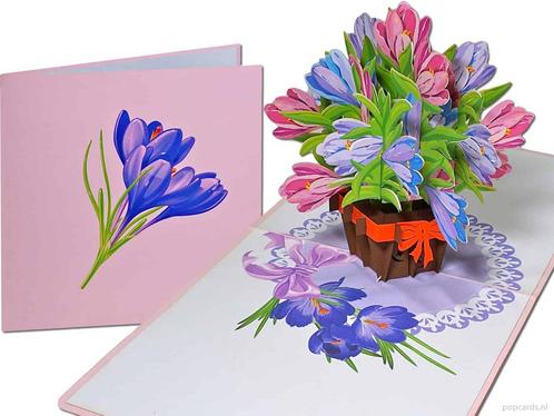 Boeket bloemen Krokussen pop-up wenskaart, Diversen, Wenskaarten, Verzenden