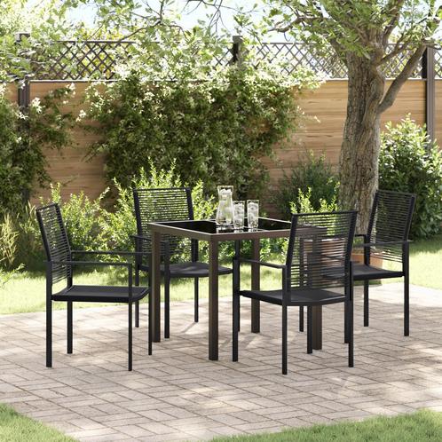vidaXL 5-delige Tuin Eetset Zwart PVC Riet, Tuin en Terras, Tuinsets en Loungesets, Nieuw, Kunststof, Verzenden