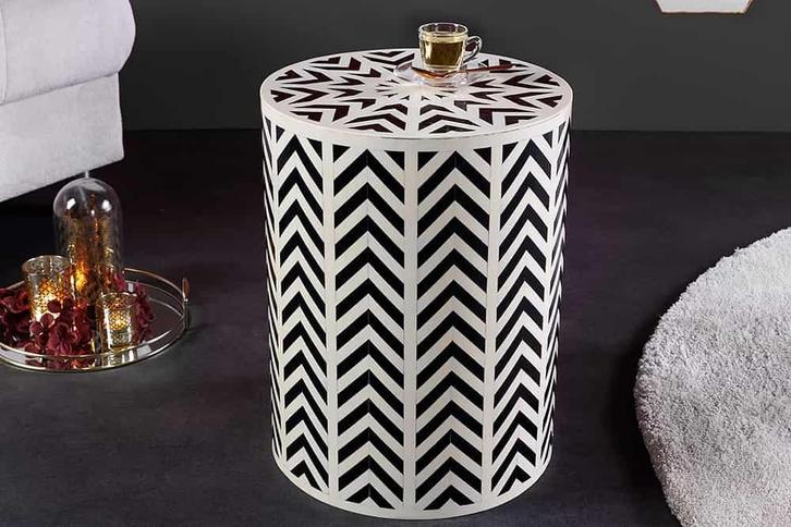 Bone Inleg Bijzettafel HARMONY NATURE 45cm Rond Wit Zwart, Huis en Inrichting, Tafels | Sidetables, Ophalen of Verzenden